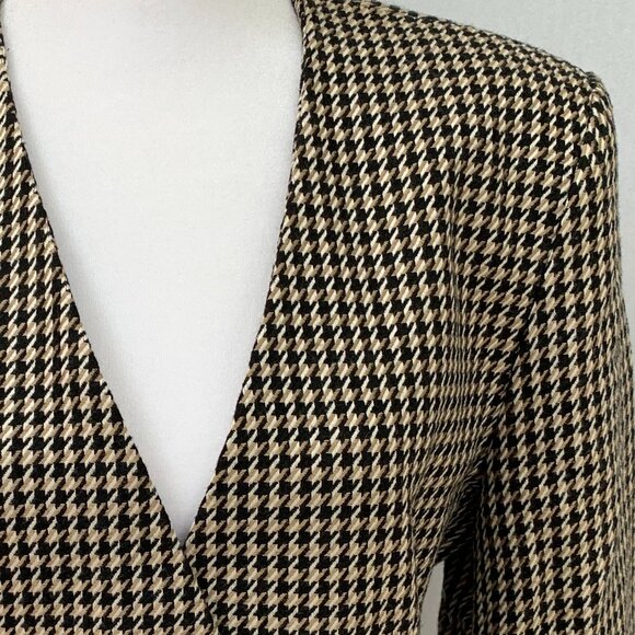 Vtg 80s Houndstooth Double Breast Wool Blazer Jacket Made in USA - Picture 6 of 16